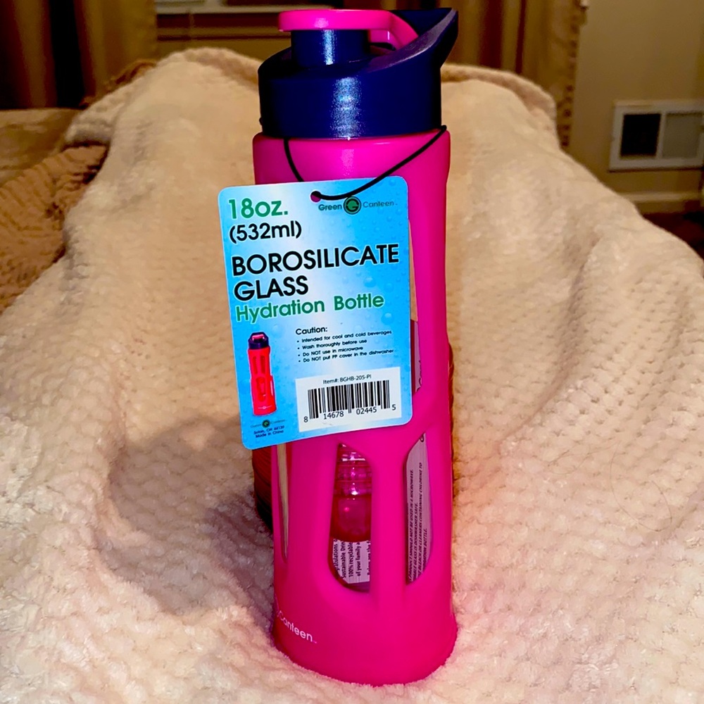 New pink hydration bottle 18 ounce glass bottle with removable fruit/tea infuser